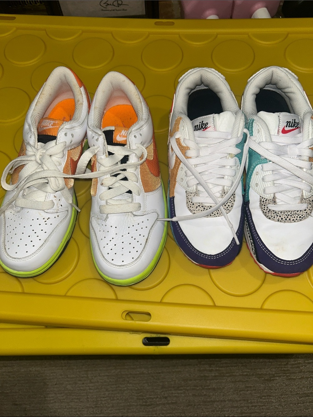 Nike White Low-Top Sneakers with Orange, Teal, Purple & Neon Green Accents